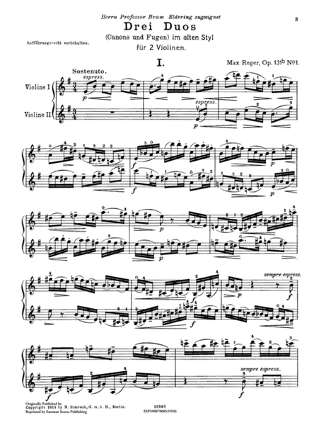 Drei Duos; Canons u. Fugen im alten Styl fur zwei Violinen. Op.131b.