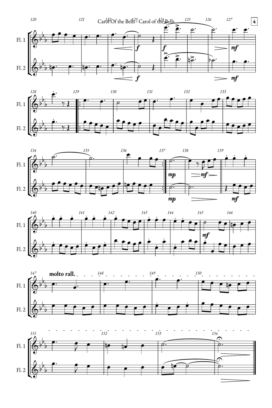 Carol of the Bells Flute Duet scores gallery preview page 4