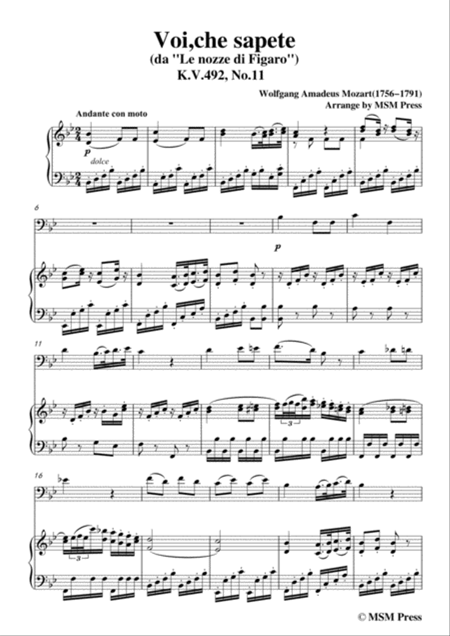 Mozart-Voi,che sapete,for Cello and Piano Piano scores gallery preview page 3