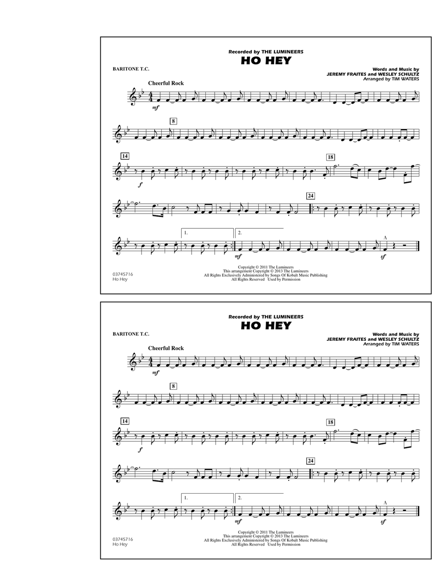 Ho Hey - Baritone T.C. Marching Band scores gallery preview page 1