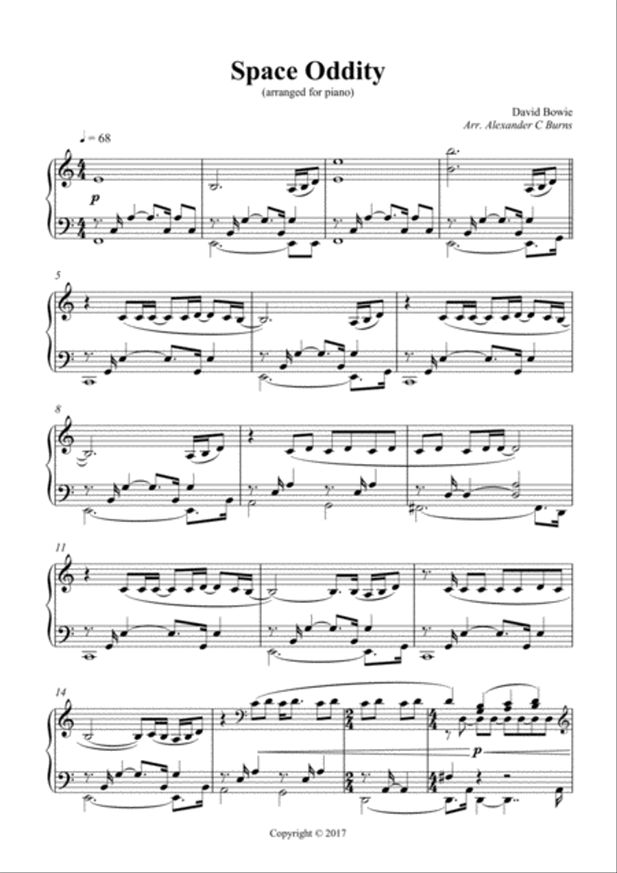 Space Oddity Piano Solo scores gallery preview page 1