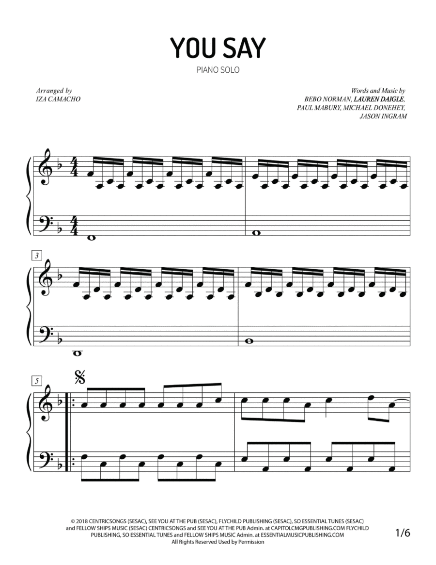 You Say You Say Piano Solo scores gallery preview page 1