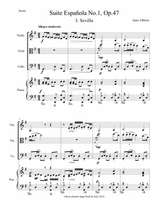 Isaac Albeniz - "Sevilla" arr. for piano quartet (score and parts)