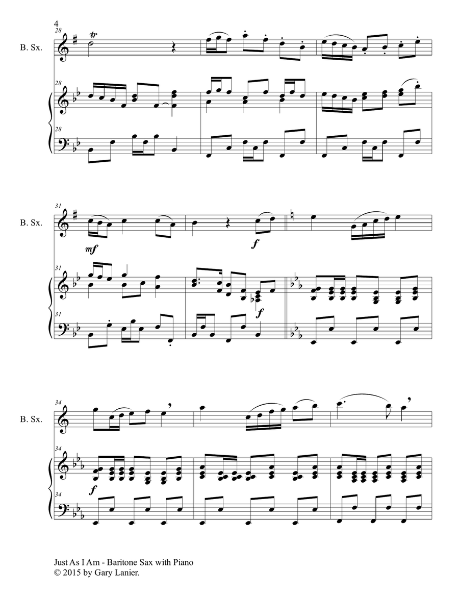 Gary Lanier: 3 HYMNS of COMMITMENT (Duets for Baritone Sax & Piano) Woodwind Duet scores gallery preview page 5