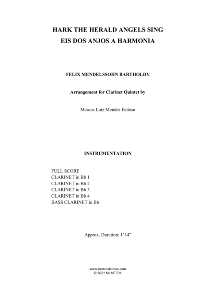 Hark The Herald Angels Sing (Eis dos Anjos a Harmonia) - Clarinet Quintet Hark The Herald Angels Sing (Eis dos Anjos a Harmonia) - Clarinet Quintet Clarinet Quintet scores gallery preview page 2