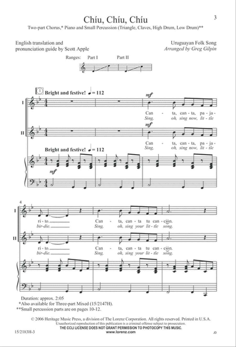 Chíu, Chíu, Chíu Chíu, Chíu, Chíu 2-Part scores gallery preview page 3