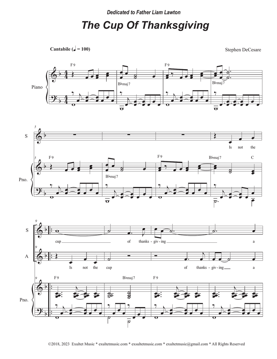 The Cup Of Thanksgiving (Duet for Soprano and Alto solo) Alto Voice scores gallery preview page 1