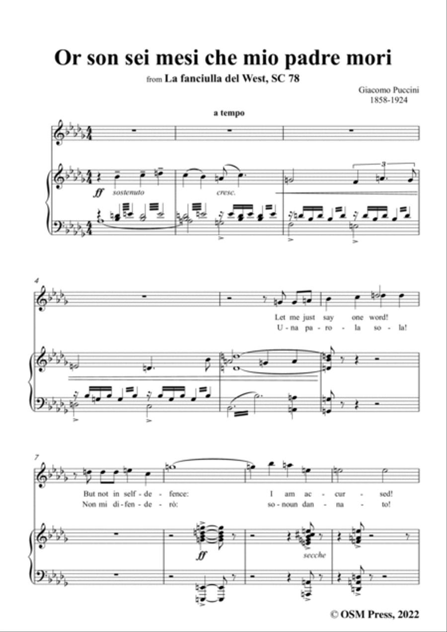 Puccini-Or son sei mesi che mio padre mori,in b flat minor Voice scores gallery preview page 3