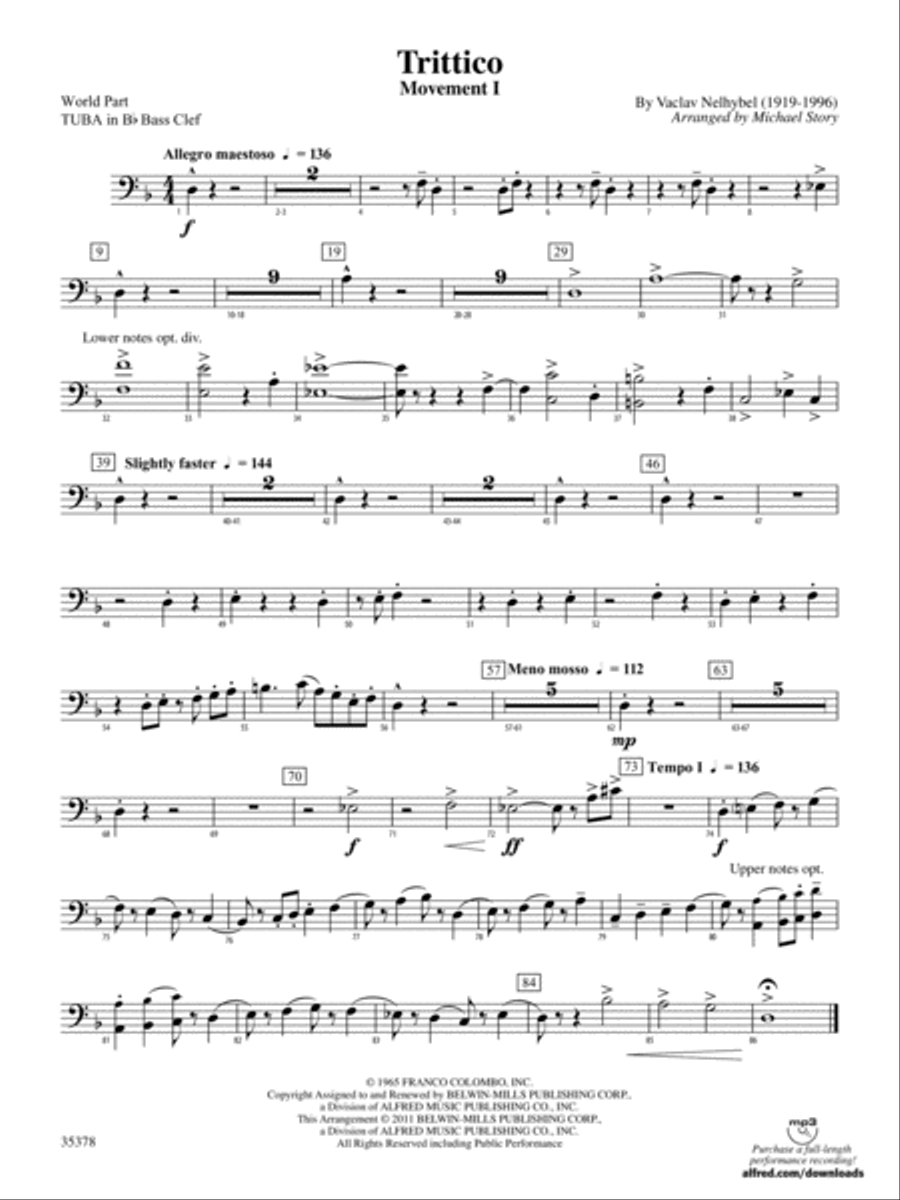 Trittico: (World Part) B-flat Tuba B.C. Concert Band scores gallery preview page 1