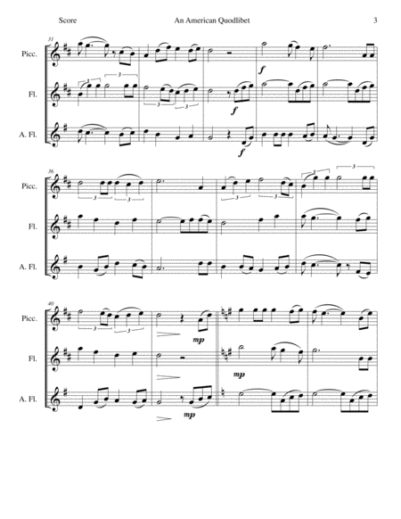 An American Quodlibet for piccolo, flute and alto flute image number null