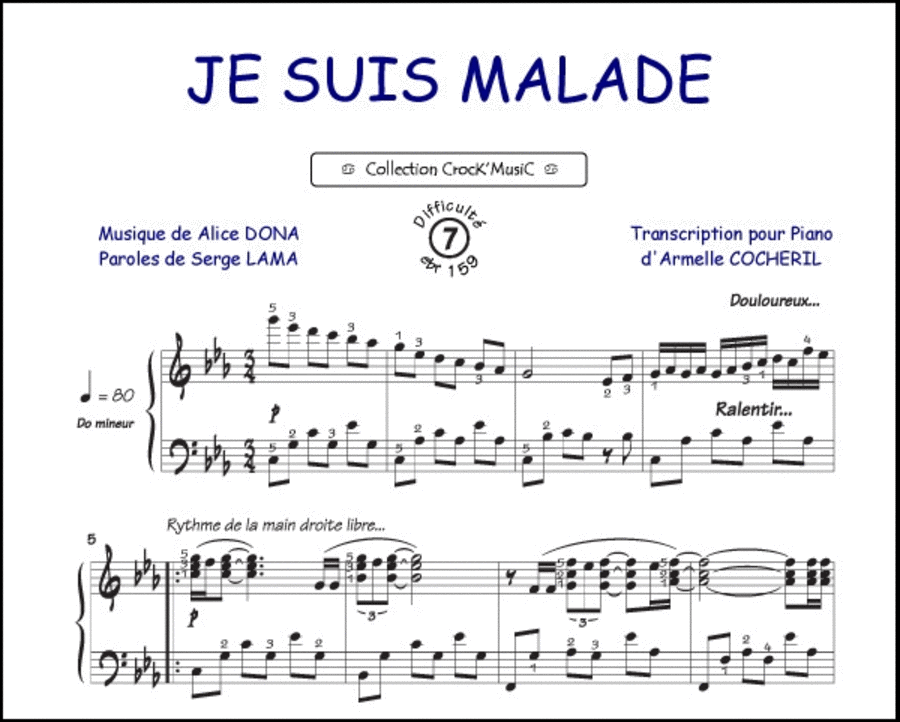 Je suis malade (Collection CrocK'MusiC) Piano Solo scores gallery preview page 1