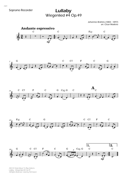 Brahms' Lullaby - Soprano Recorder Solo - W/Chords image number null