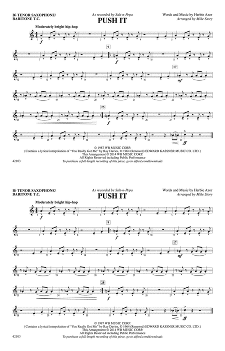 Push It: Bb Tenor Saxophone/Bartione Treble Clef