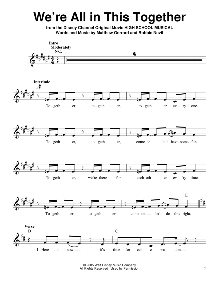 We're All In This Together (from High School Musical) Voice scores gallery preview page 1