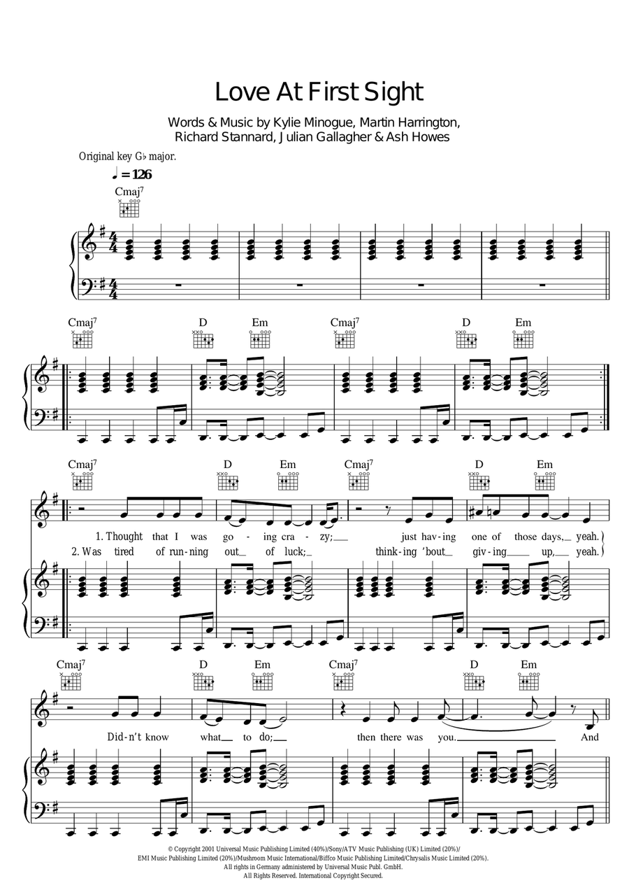 Love At First Sight Piano, Vocal scores gallery preview page 1