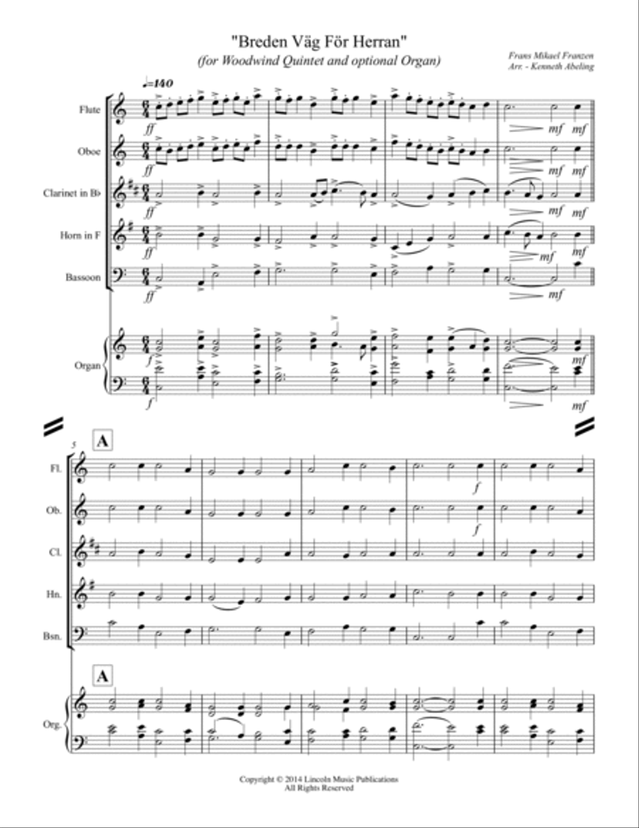 Breden Väg För Herran (Prepare the Royal Highway) (for Woodwind Quintet & optional Organ) Woodwind Quintet scores gallery preview page 2