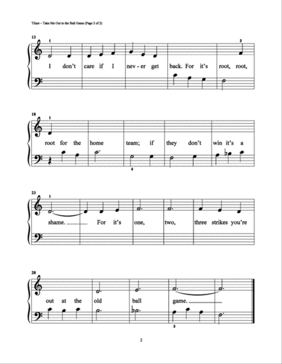 Take Me Out To The Ball Game Easy Piano scores gallery preview page 2