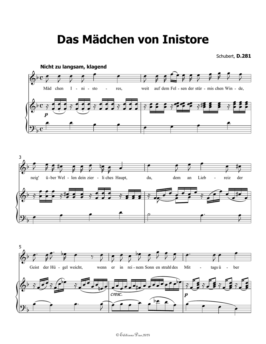 Das Madchen von Inistore, by Schubert, D.281, in d minor Voice scores gallery preview page 3