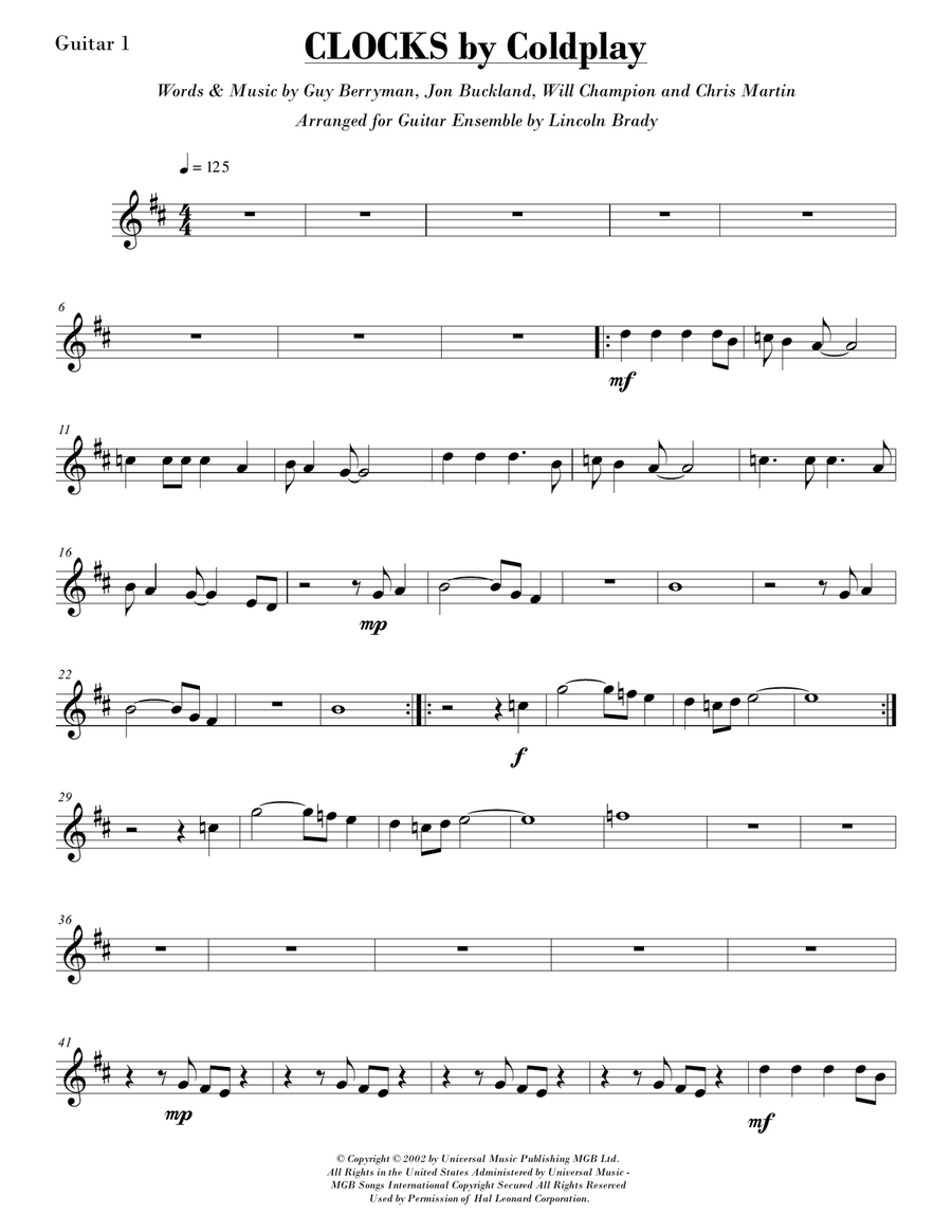 Clocks Guitar Ensemble scores gallery preview page 5