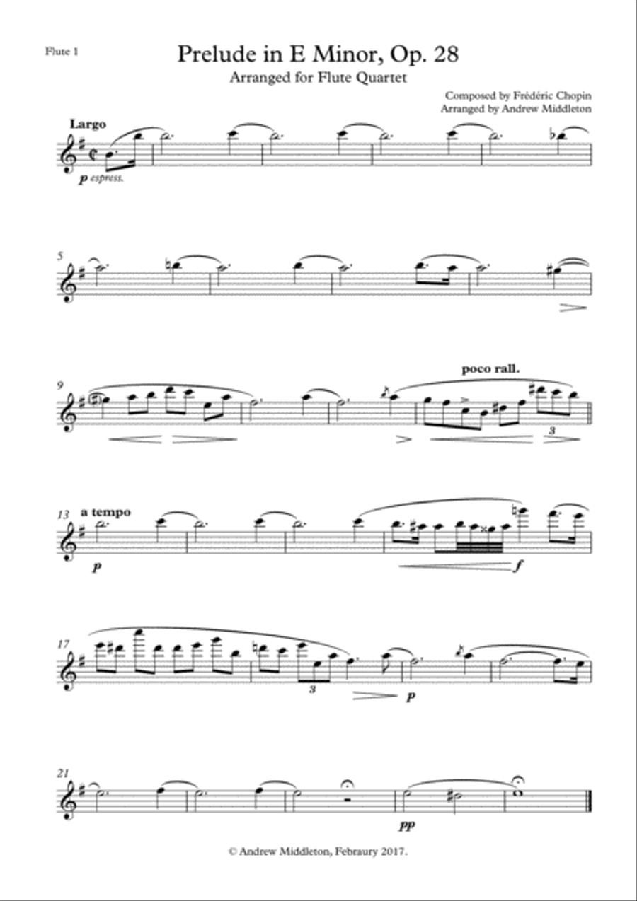 Prelude in E Minor, Op. 28, for Flute Quartet image number null