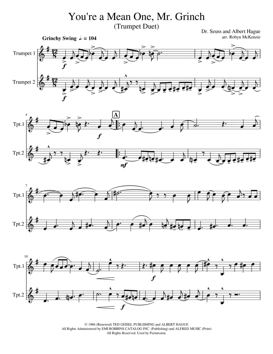 You're A Mean One, Mr. Grinch Trumpet Duet scores gallery preview page 1