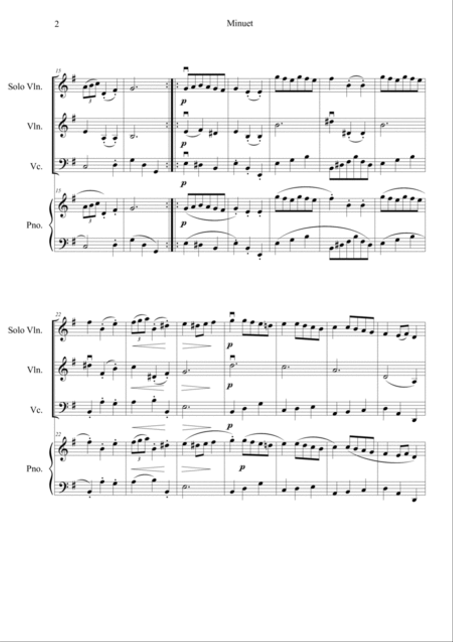 Minuet BWV anh 116 Piano Quartet scores gallery preview page 2