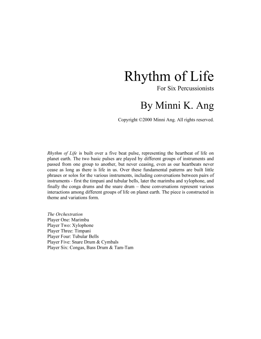 Rhythm Of Life Percussion Ensemble scores gallery preview page 1