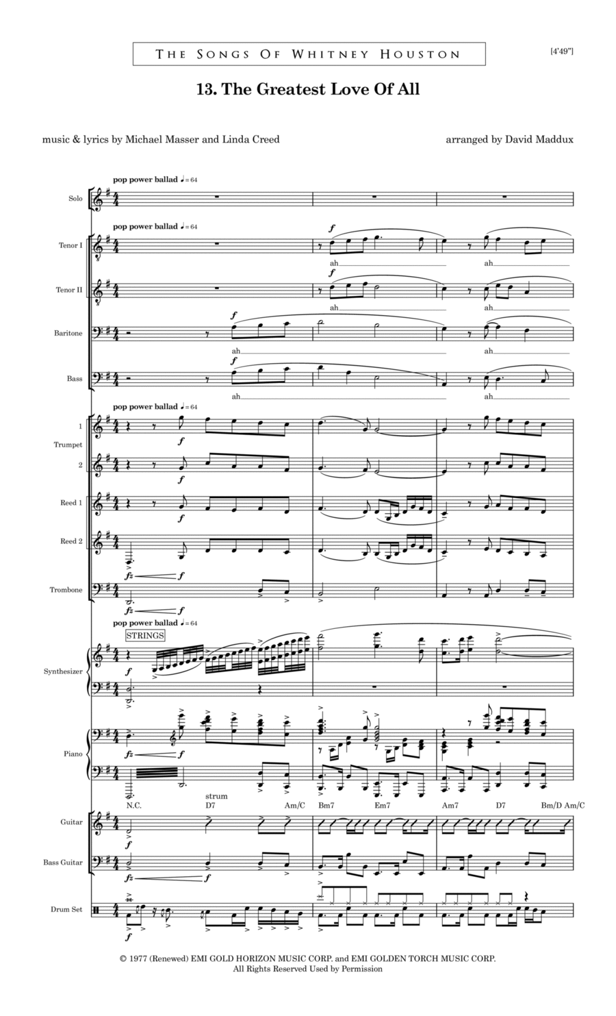 The Greatest Love Of All Large Ensemble scores gallery preview page 1