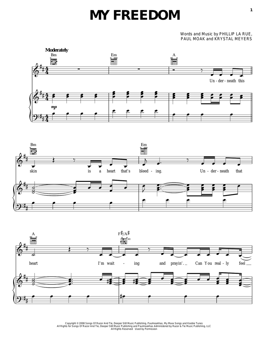 My Freedom My Freedom Piano, Vocal, Guitar scores gallery preview page 1