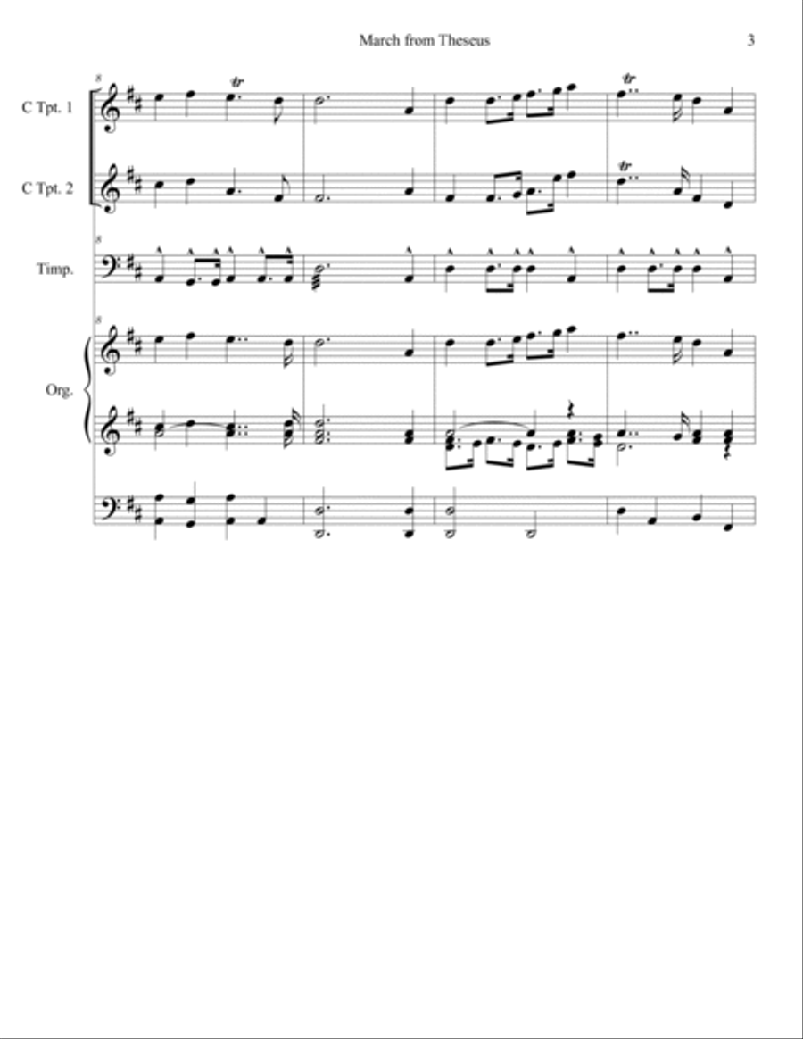 Jean-Baptiste Lully: March from Theseus in D Major for 2 Trumpets, Organ and Timpani Trumpet Duet scores gallery preview page 4