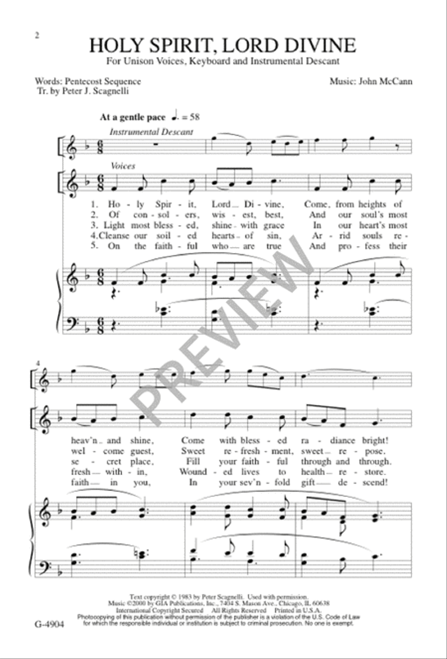Holy Spirit, Lord Divine Unison Choir scores gallery preview page 2