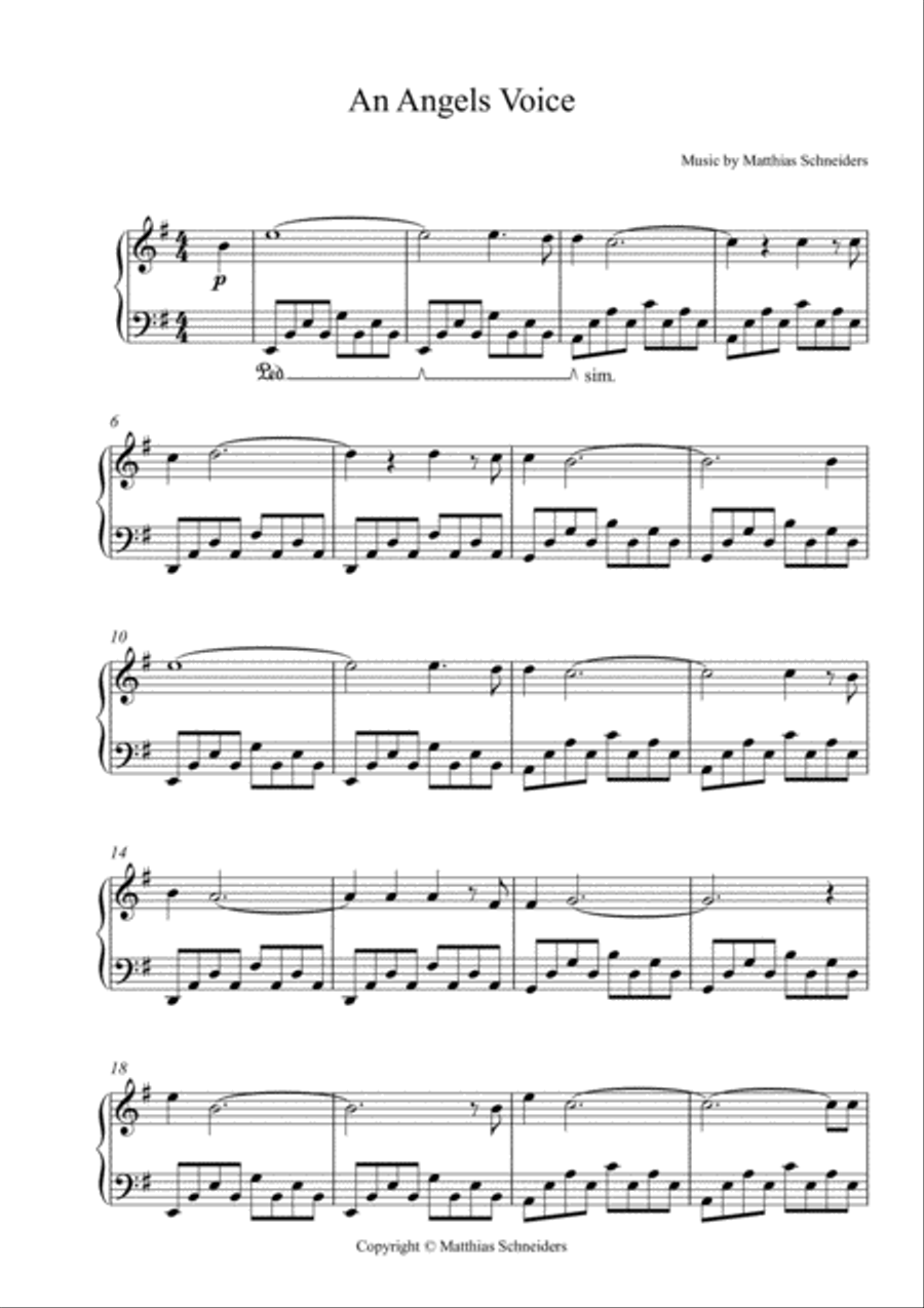 An Angels Voice Piano Solo scores gallery preview page 1