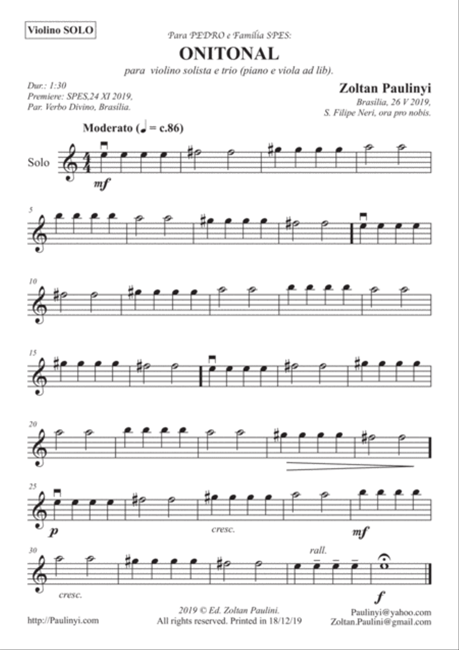 ONITONAL for (a very beginner) solo violin and ensemble (2 violins with optional piano, bassoon and