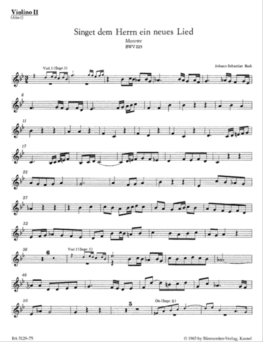 Singet dem Herrn ein neues Lied, BWV 225 Violin scores gallery preview page 1