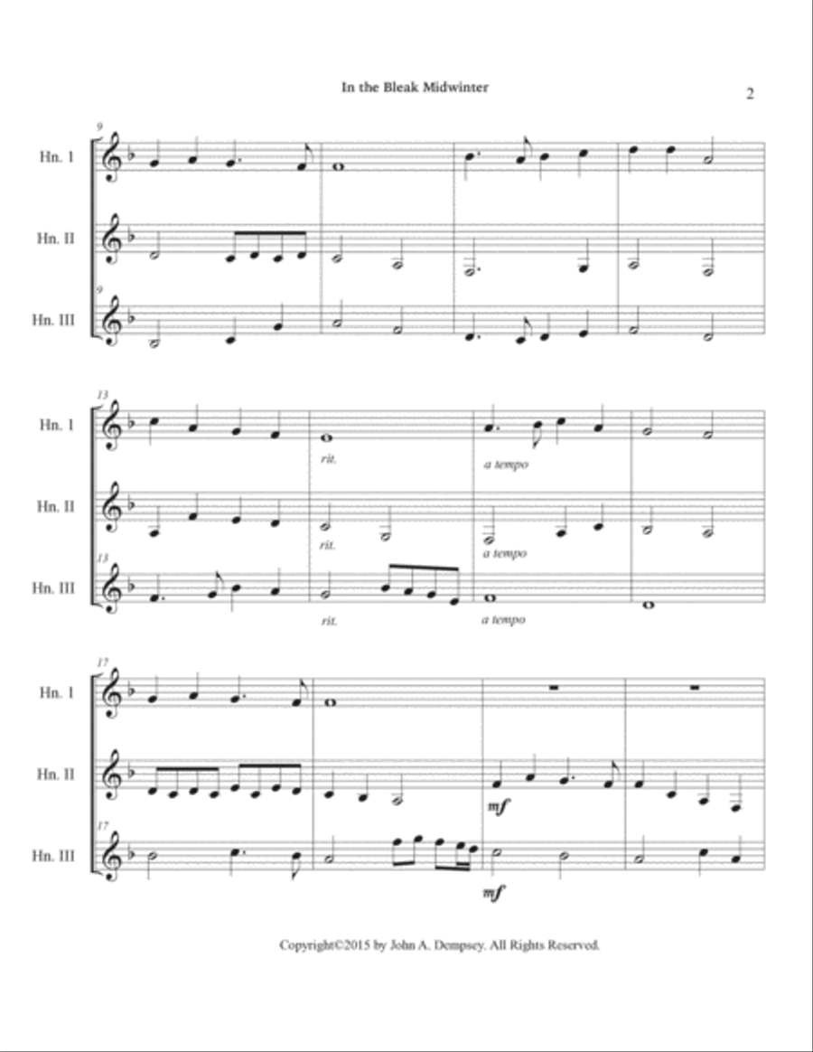 In the Bleak Midwinter (Horn in F Trio) Brass Trio scores gallery preview page 6