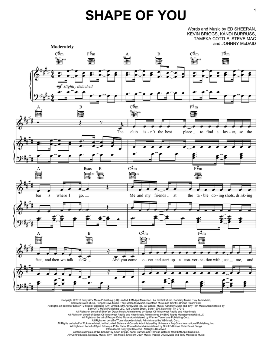 Shape Of You Piano, Vocal, Guitar scores gallery preview page 1