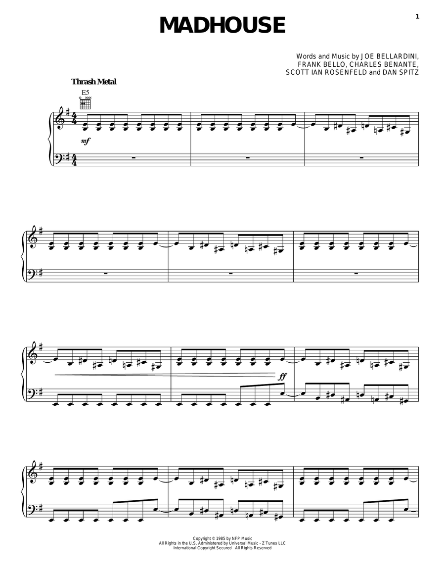 Madhouse Madhouse Piano, Vocal, Guitar scores gallery preview page 1