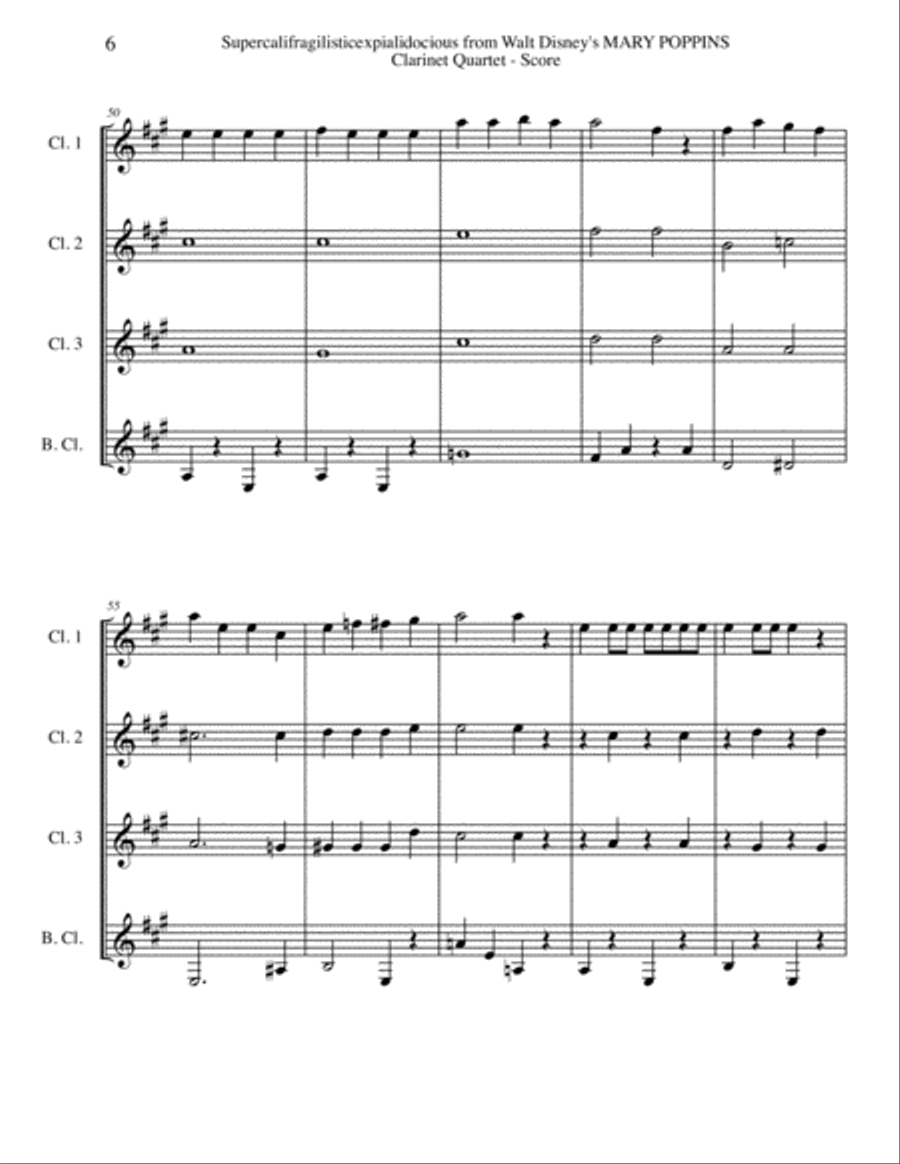 Supercalifragilisticexpialidocious from Walt Disney's MARY POPPINS Woodwind Quartet scores gallery preview page 6