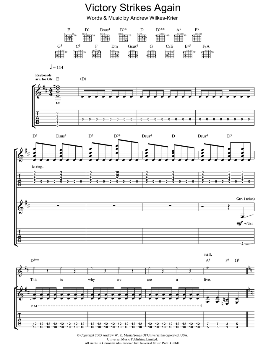 Victory Strikes Again Guitar Tablature scores gallery preview page 1