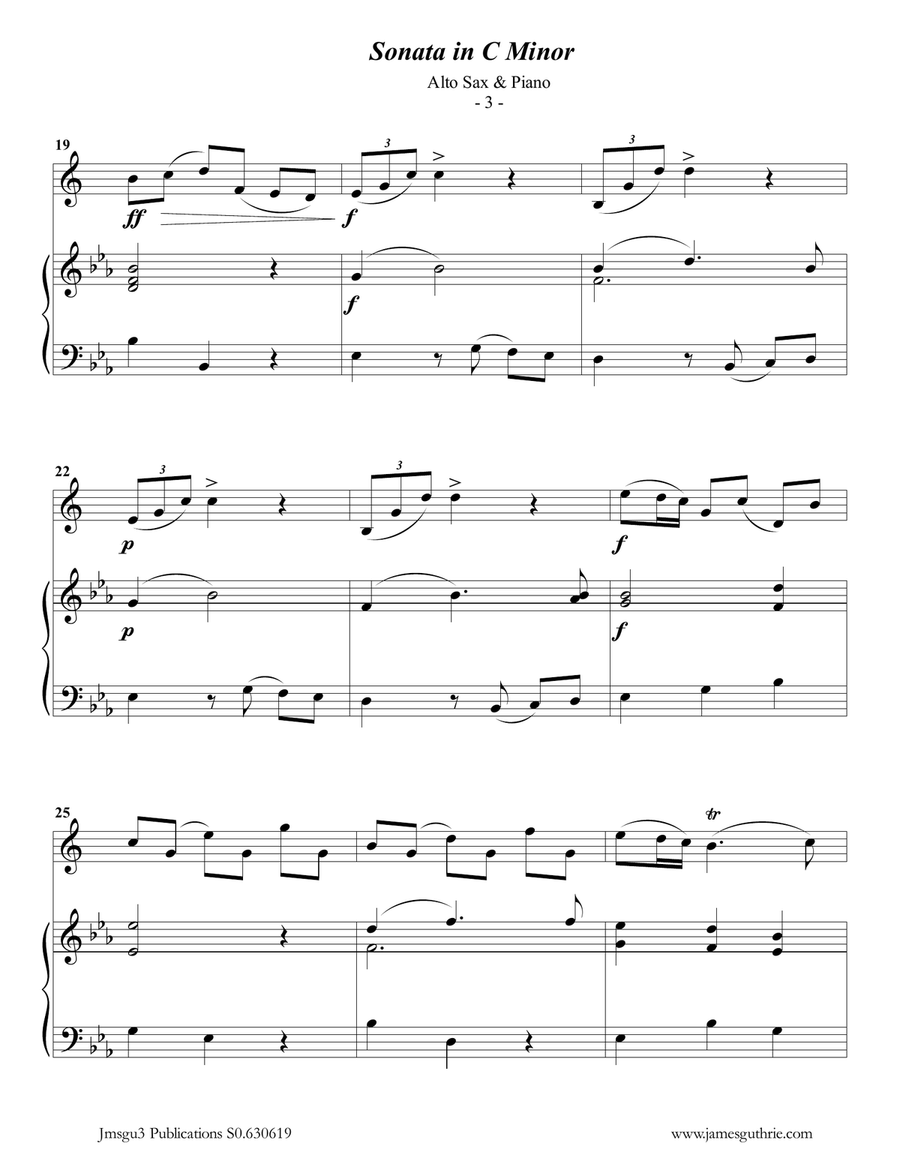 Telemann: Sonata in C Minor for Alto Sax & Piano Alto Saxophone scores gallery preview page 3