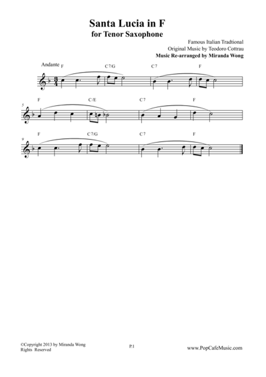 Santa Lucia in F - Tenor or Soprano Saxophone Solo