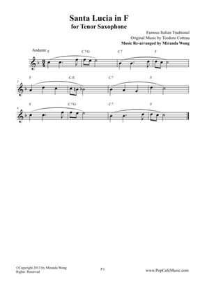 Santa Lucia in F - Tenor or Soprano Saxophone Solo