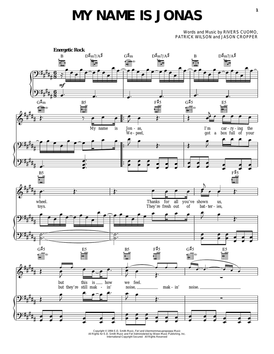 My Name Is Jonas Piano, Vocal, Guitar scores gallery preview page 1