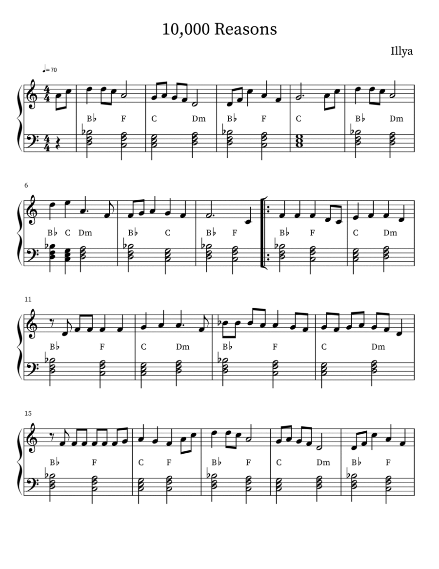 10,000 Reasons (Bless the Lord) Easy Piano scores gallery preview page 1