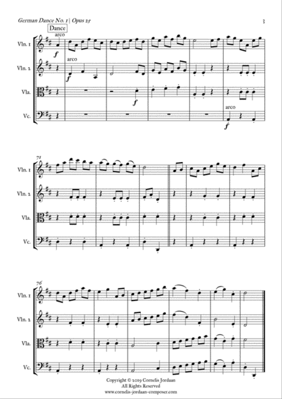 HUMMEL: German Dance No. 1, Opus 25, arranged for string quartet String Quartet scores gallery preview page 3