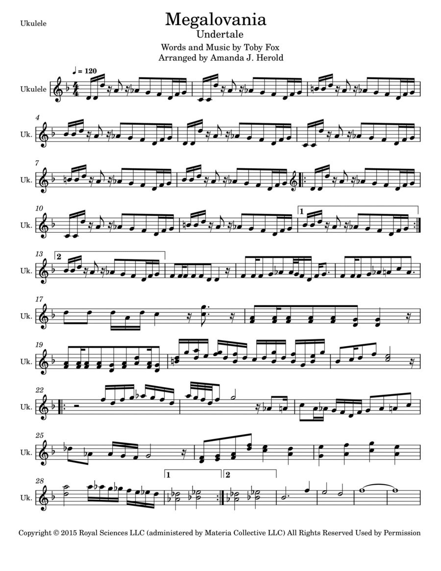 Megalovania Ukulele scores gallery preview page 1