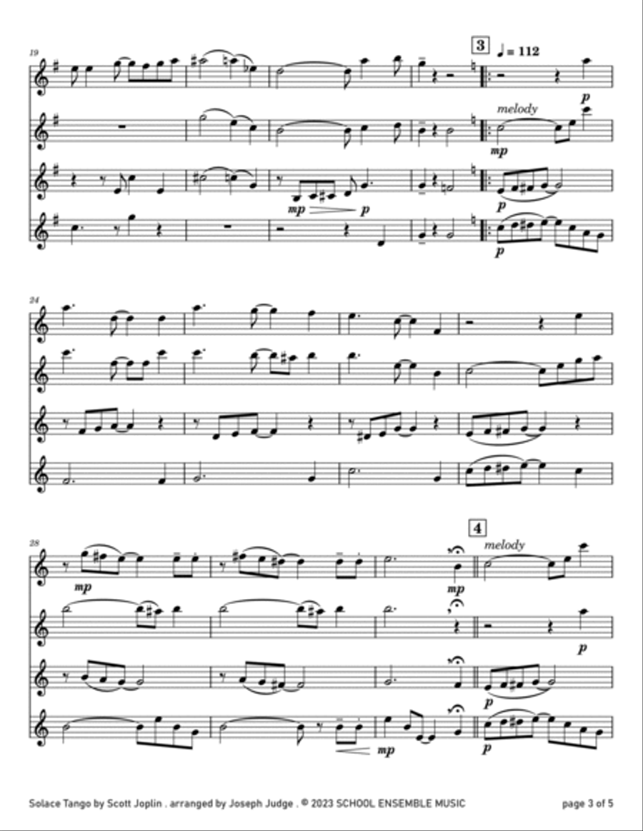 Solace Tango by Scott Joplin for Clarinet Quartet in Schools Clarinet Quartet scores gallery preview page 3