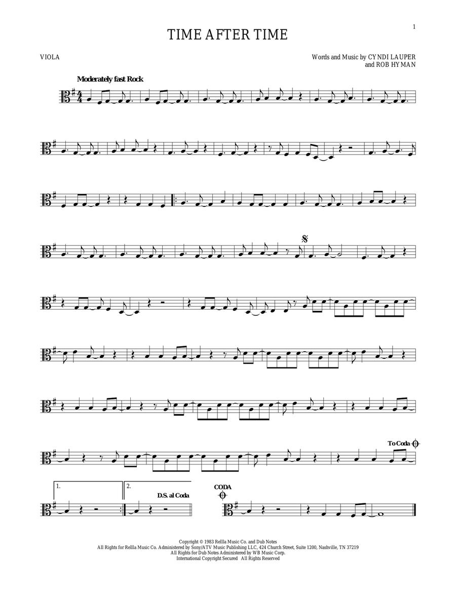 Time After Time Time After Time Viola Solo scores gallery preview page 1