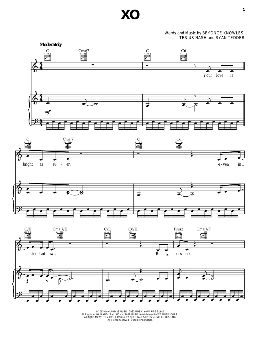 XO Piano, Vocal, Guitar scores gallery preview page 1