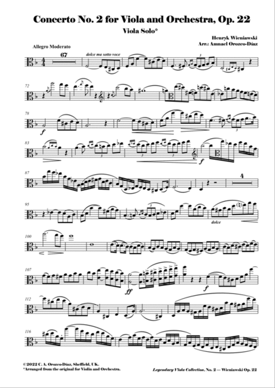 Wieniawski - Viola Concerto No. 2, Op. 22 - Legendary Viola Collecton - No. 2 Viola Solo scores gallery preview page 2